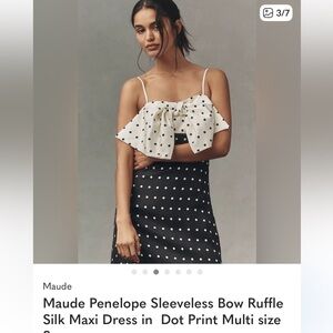 Maude Black Polka Dot Silk Maxi Dress with Cream Bow and Pink Ruffle Hem